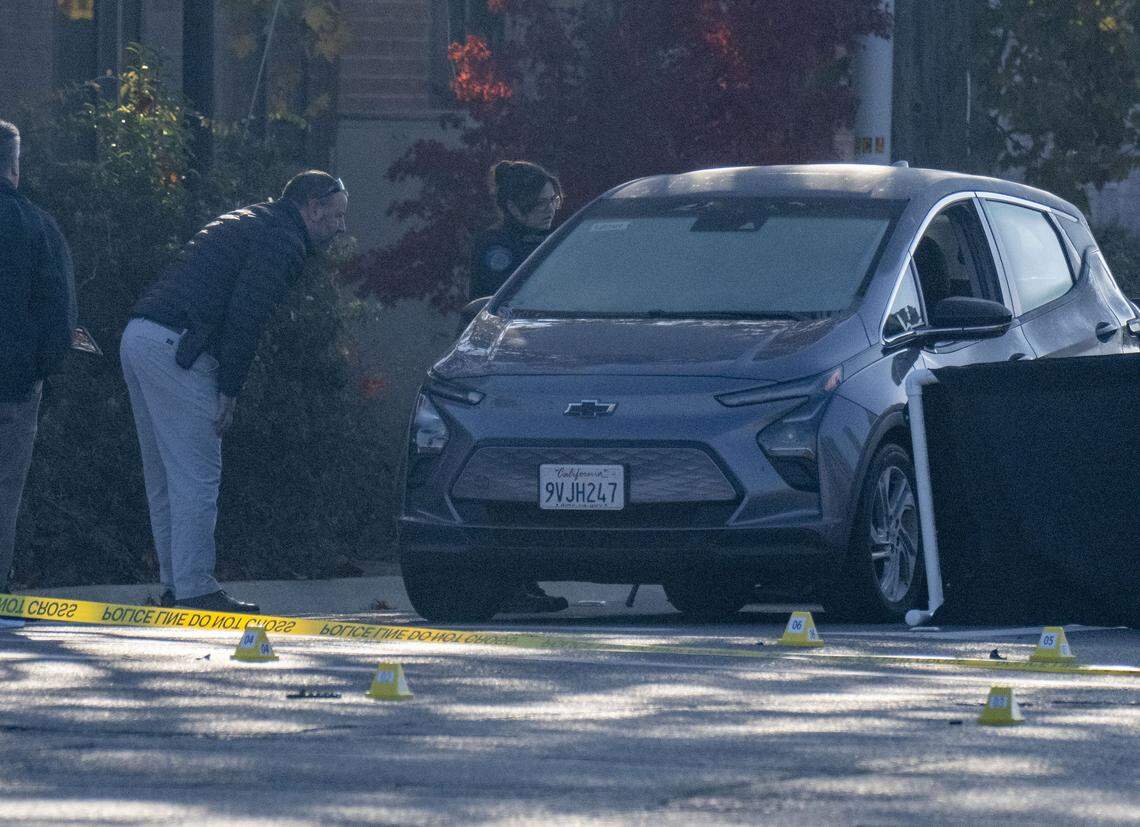Sacramento police investigate a crime scene where a man was found dead near the intersection of Stockton Boulevard and Broadway in Oak Park on Tuesday.