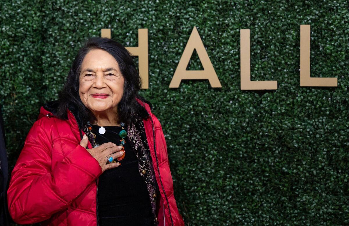 Social justice leader and United Farm Workers co-founder Dolores Huerta, a 2013 inductee into the California Hall of Fame, arrives on the red carpet Tuesday, Dec. 13, 2022, before the induction ceremony at the California Museum in downtown Sacramento.