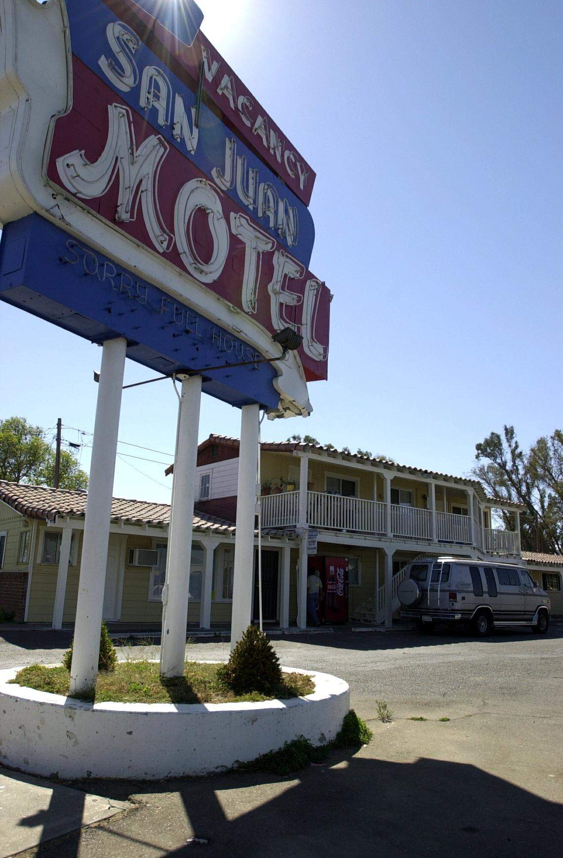 The sign for the San Juan Motel stands along Stockton Boulevard in 2001. 