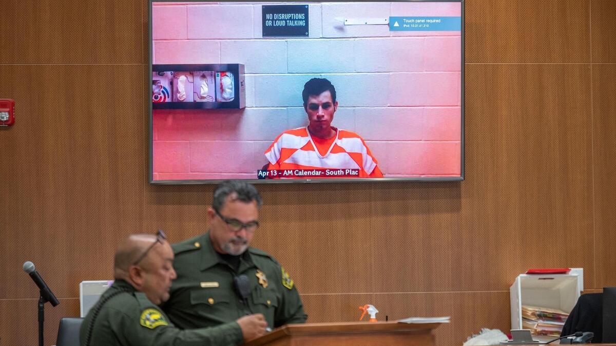 Dennis Henry Lynch, 19, appears remotely in Placer County Court Wednesday, arraigned on two counts of murder in the stabbing deaths of Kathy Lynch, 67, and 80-year-old Gerald Upholt — both of whom were brutally stabbed to death, according to the Placer County Sheriff’s Office.
