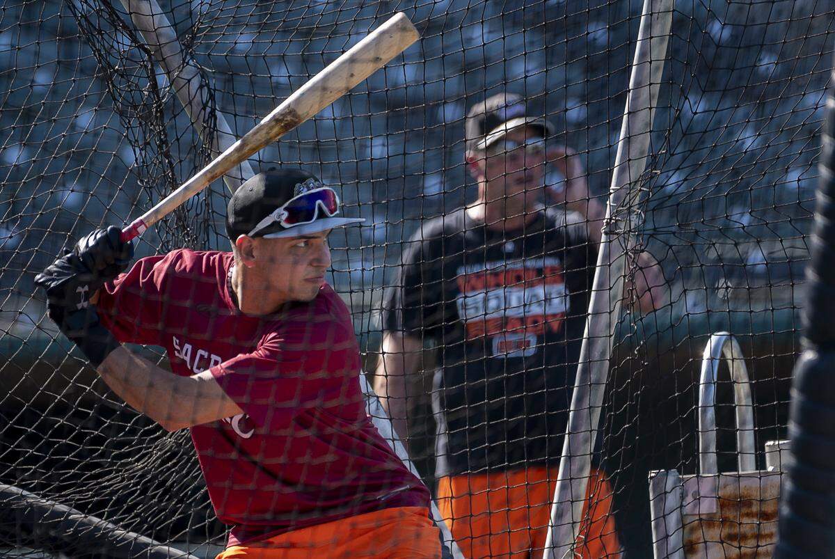 River Cats infielder Mauricio Dubon takes batting practice at Raley Field on Wednesday, August 7, 2019 in West Sacramento.