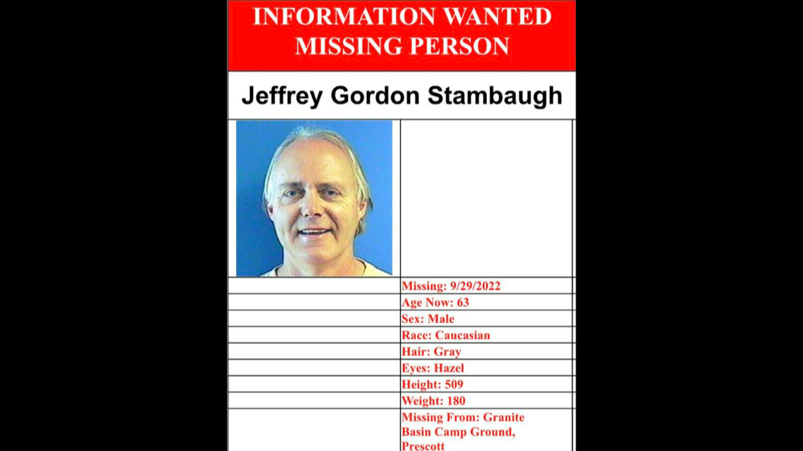 Jeffrey Stambaugh, 63, has been missing since Sept. 29, 2022. He disappeared from a campground in Prescott, Arizona, authorities said.
