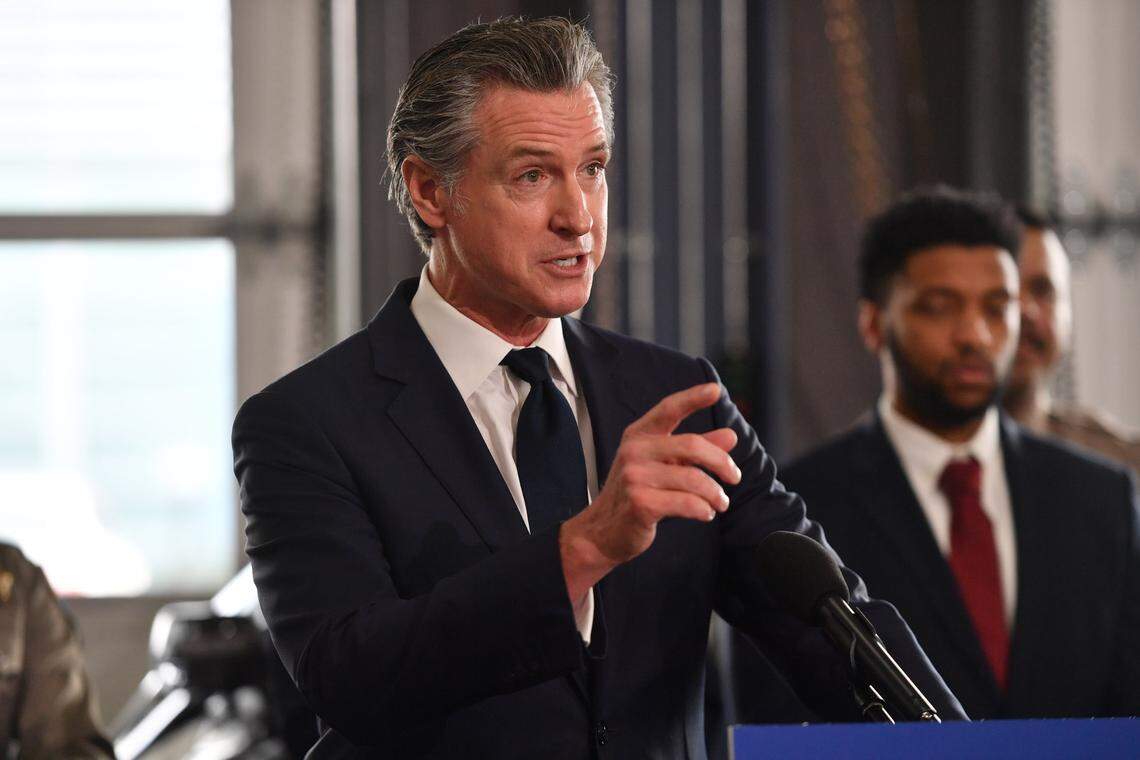 Gov. Gavin Newsom speaks during a press conference in Oakland on Dec. 27, 2024. Newsom on Friday called President Donald Trump’s “Big, Beautiful Bill” a “Big, Beautiful Betrayal.”