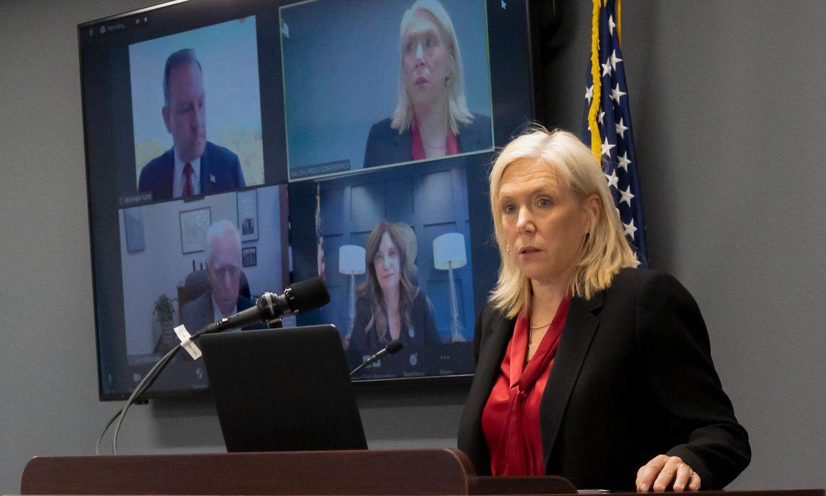 Sacramento County District Attorney Anne Marie Schubert and district attorneys from Sacramento, El Dorado, Kern and San Mateo counties and the US Attorney of the Eastern District of California McGregor Scott announced during a press conference in Sacramento on Tuesday, Nov. 24, 2020, widespread EDD fraud across California within county jails and prisons.