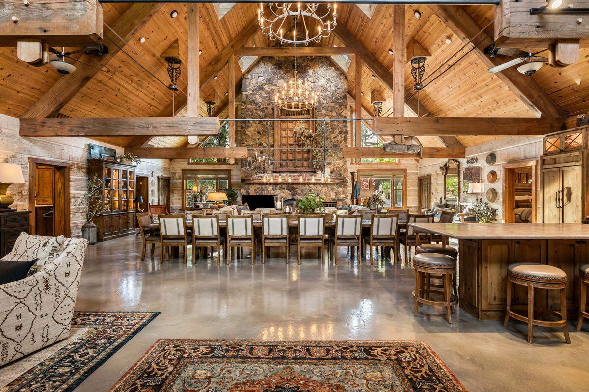 The majestic timber mountain lodge spans 3,700 square feet.