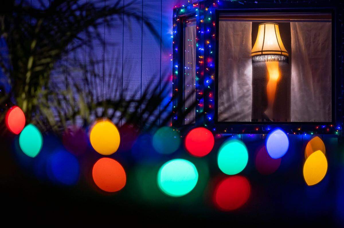 A leg-lamp similar to one featured in the movie “A Christmas Story” is on display, along with hundreds of other holiday lights and ornaments, at 79 Northlite Circle in Sacramento’s Greenhaven neighborhood in December.
