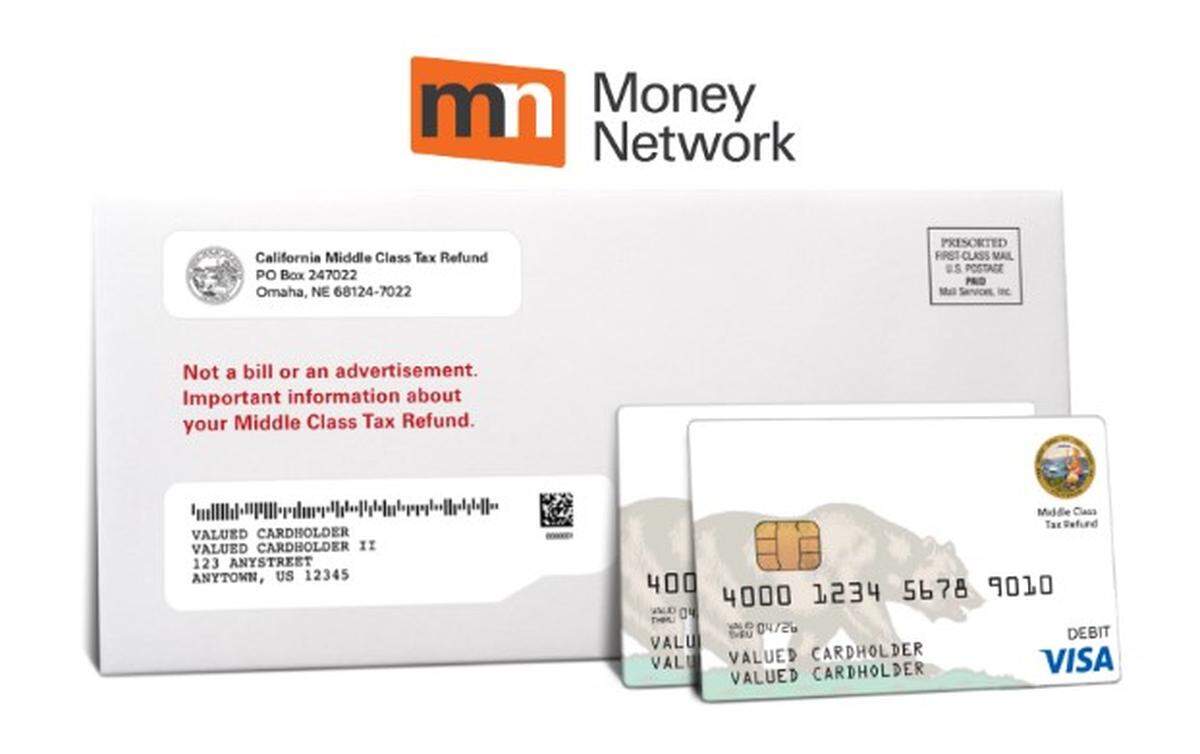 Qualifying California taxpayers expecting their inflation relief payment in the form of debit card should expect a California Middle Class Tax Refund branded white envelope with a California state seal.