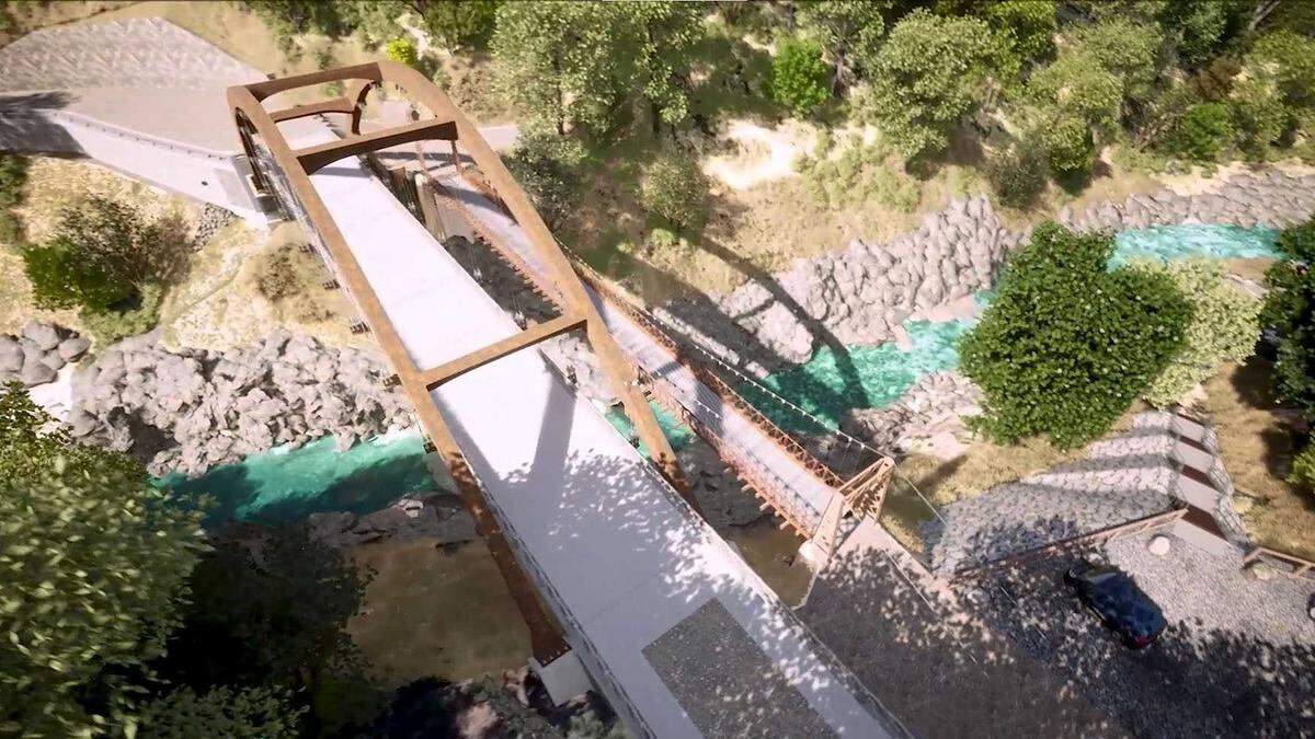 A rendering of the new Yankee Jims Bridge is seen in a planning video from Placer County officials. The county’s Public Works Department is planning to replace the American River North Fork crossing with a new bridge. The 1930s suspension bridge, just upstream, will remain as a historic monument and pedestrian bridge.