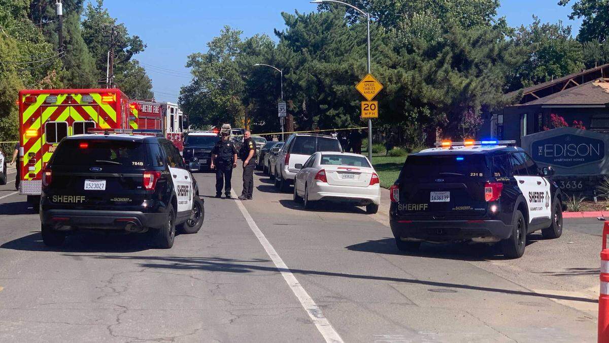 Deputies and firefighters respond to a shooting on the 3600 block of Edison Avenue outside the Edison Apartments. One man was taken to a hospital with multiple gunshot wounds, the Sheriff’s Office said.
