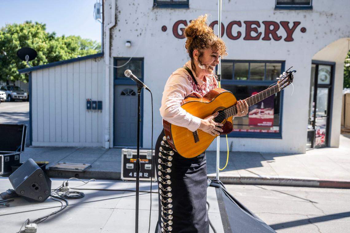 Dinorah Klingler, founder of Mariachi Bonitas de Dinorah Klingler, performs at the Taco Festival in Colusa on Aug. 6. Klingler started the Mariachi Festival in 2014 as a way to keep the musical traditions of her native Mexico alive in her new home of Sacramento.
