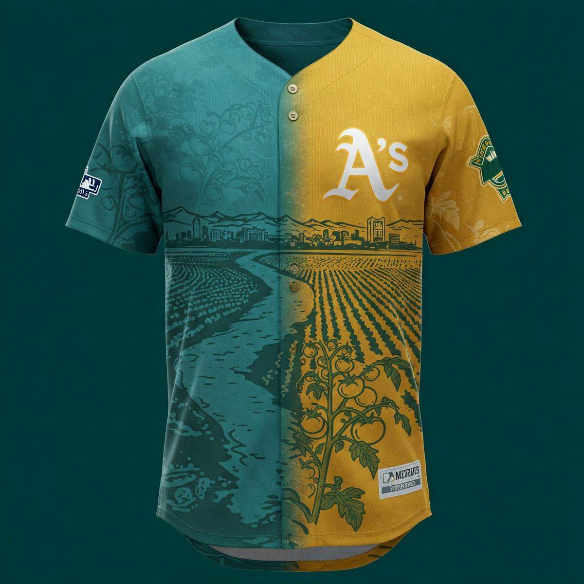 The A’s do not have a a City Connect uniform because the team is not officially connected to a city, even though it is current playing in West Sacramento. What would a uniform look like? This is an AI-generated image.