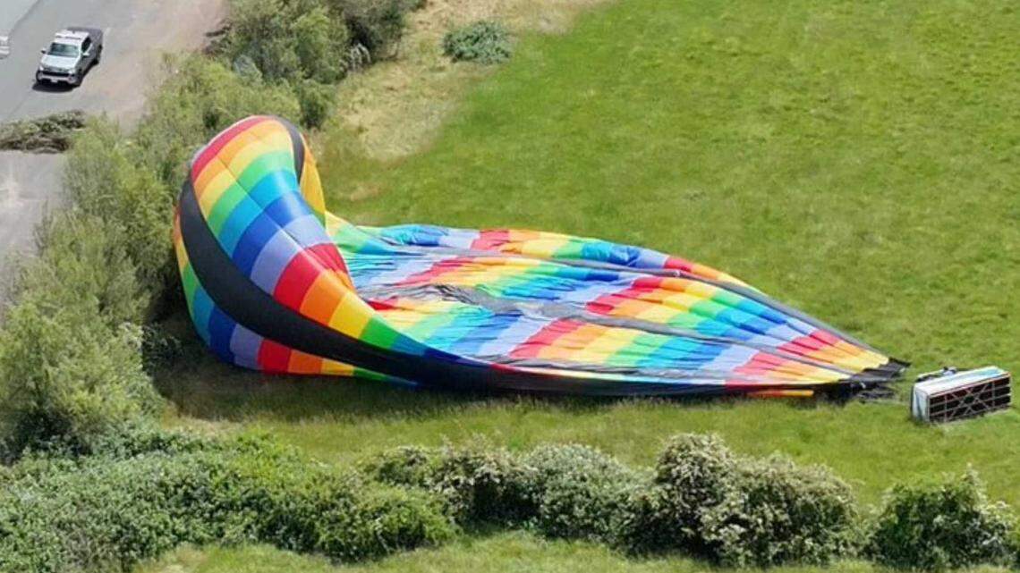 A hot air balloon took unplanned flight at the groundbreaking of a new hotel for Sky River Casino on Monday, April 27, 2026. The hot air balloon struck the side of the casino and a power line before landing in a field southeast of Grant Line Road.