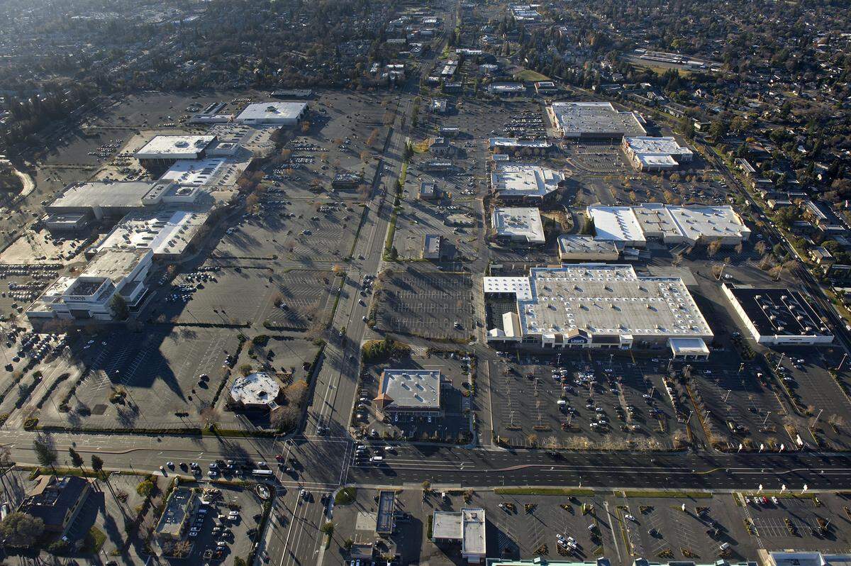 An aerial view shows Sunrise Mall and the surrounding shopping areas along Greenback Lane near Sunrise Boulevard in Citrus Heights in 2013.