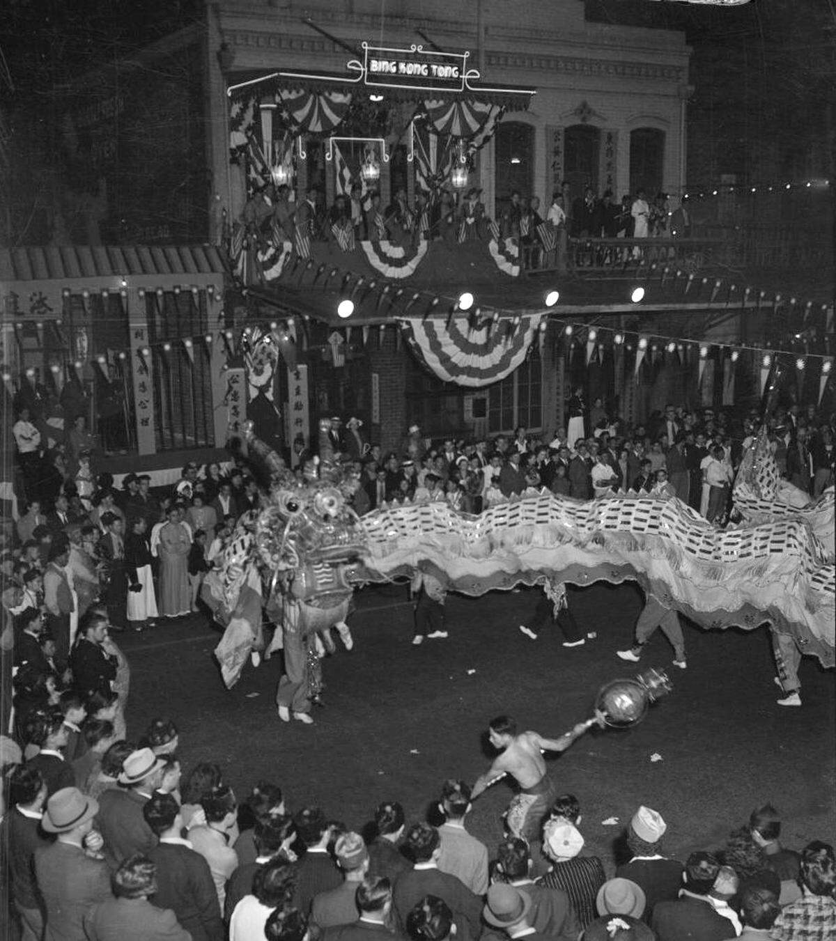 Dragon dancers celebrate Chinese New Year in Sacramento’s Chinatown in 1939.