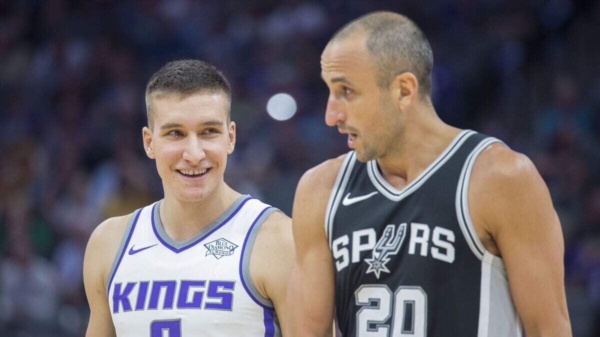 Kings guard Bogdan Bogdanovic, left, was one of several NBA players to pay tribute to San Antonio Spurs guard Manu Ginobili, who retired Monday after a 16-year career.