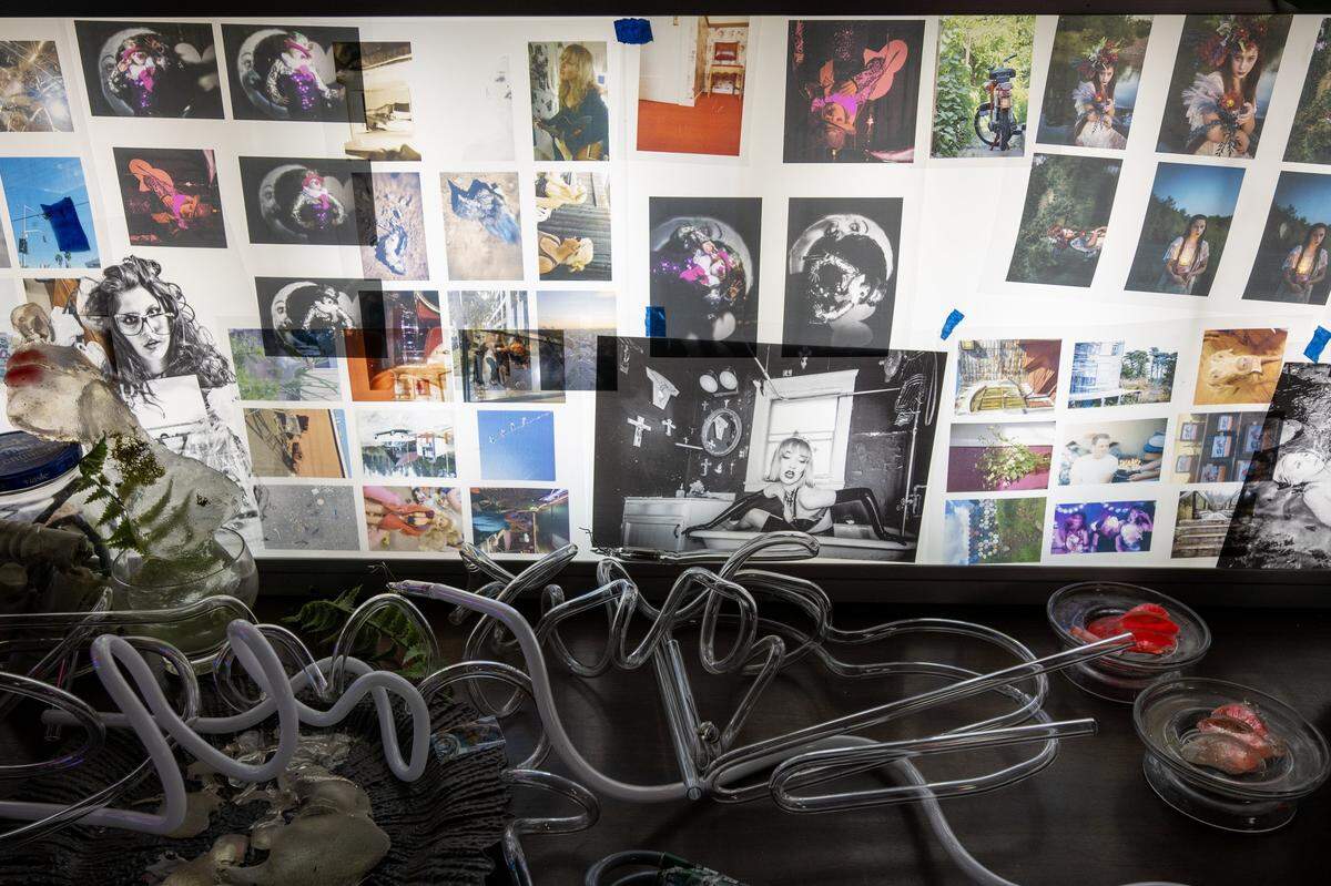 A lightbox in neon artist Mellissa Uroff's Sacramento studio features her work.