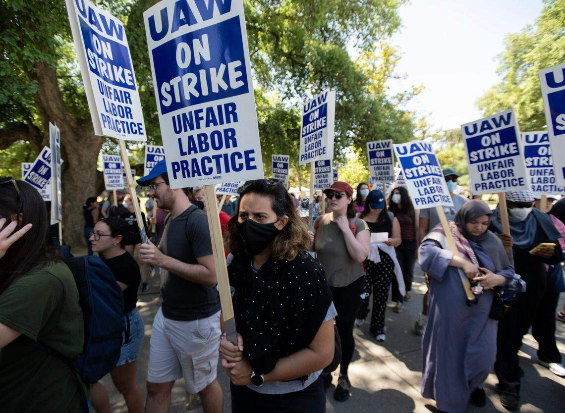 UC Davis academic employees strike on campus on Tuesday, May 28, 2024.
