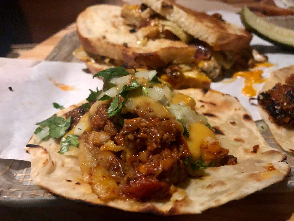 Bambi Vegan Tacos’ garden chorizo taco.
