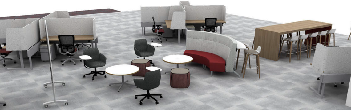 A rendering shows the potential layout of a workspace at 730 I St. in downtown Sacramento. This is furniture sold and provided by Western Contract, Bill Yee’s company. The staff never moved into the building.