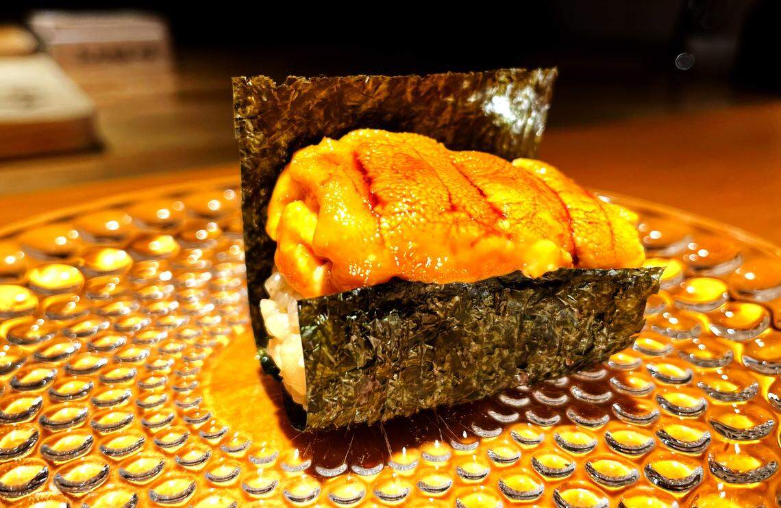 Hikari Sushi & Omakase offers high-end Japanese dishes, such as this uni (sea urchin) imported from Hokkaido. 