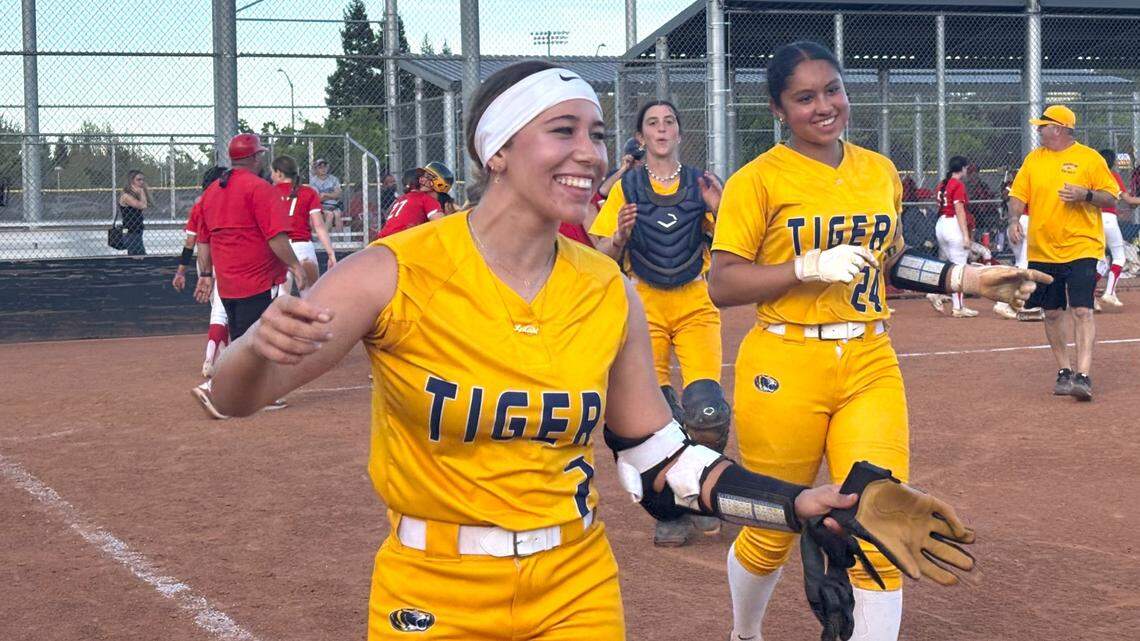 Inderkum senior Lexy Jacques is all smiles after delivering a walk-off winner to beat East Nicolaus on Thursday in Sacramento.