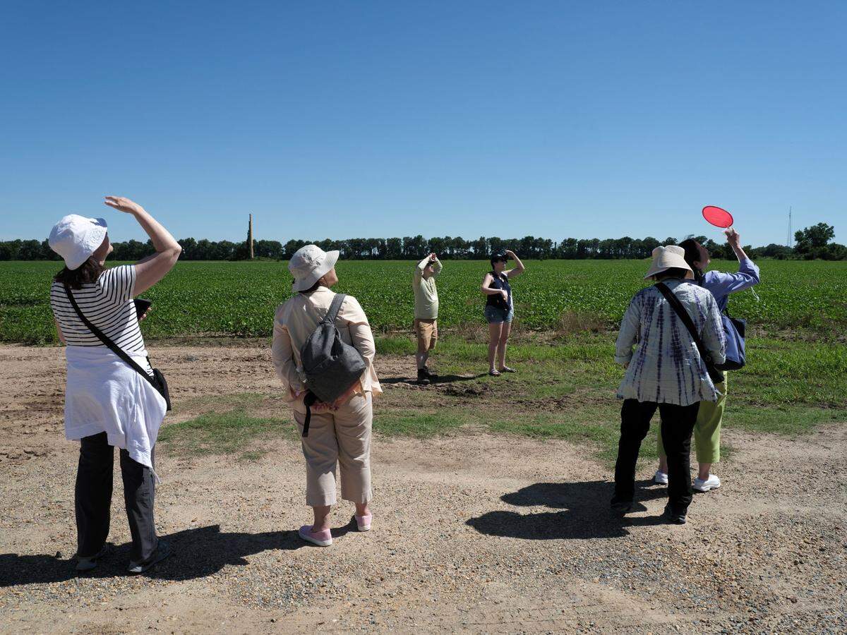 Japanese American survivors and their descendants tour the 10,054-acre site of the Jerome incarceration camp during a pilgrimage June 6 in Arkansas. The camp held more than 8,000 Japanese Americans from Oct. 6, 1942, until June 30, 1944.