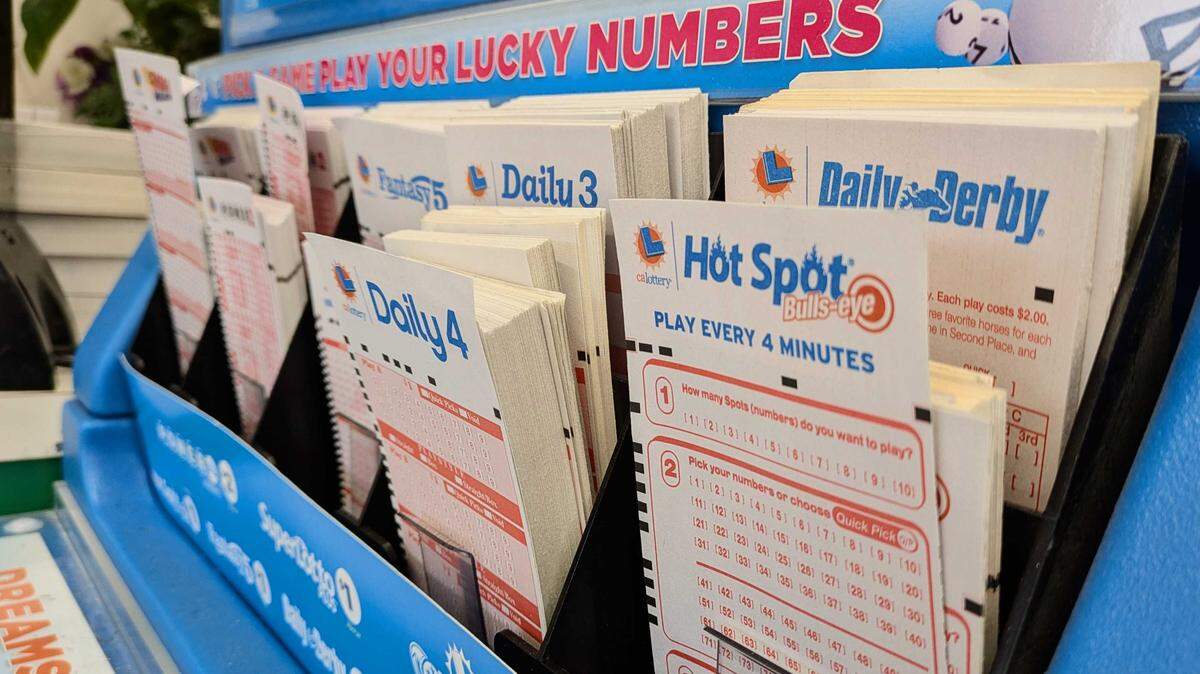 Lichine’s Liquor & Deli displays different lottery playslips. Six people won nearly three-quarters of a million dollars in mid-March 2026 playing Fantasy 5 across California.