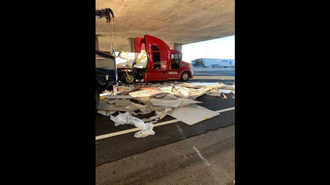A semi truck carrying thousands of pounds of marble spilled its cargo into the roadway on Interstate 80 in Roseville on Jan. 21, 2019. Traffic backed up for several miles while crew cleaned up the spill.