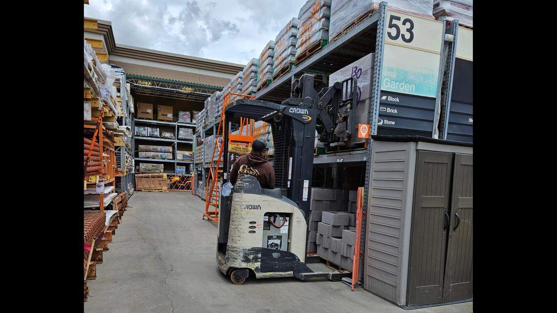 Wildlife officials said they had to use a fork lift to move some pallets before they could reach the mamma raccoon.
