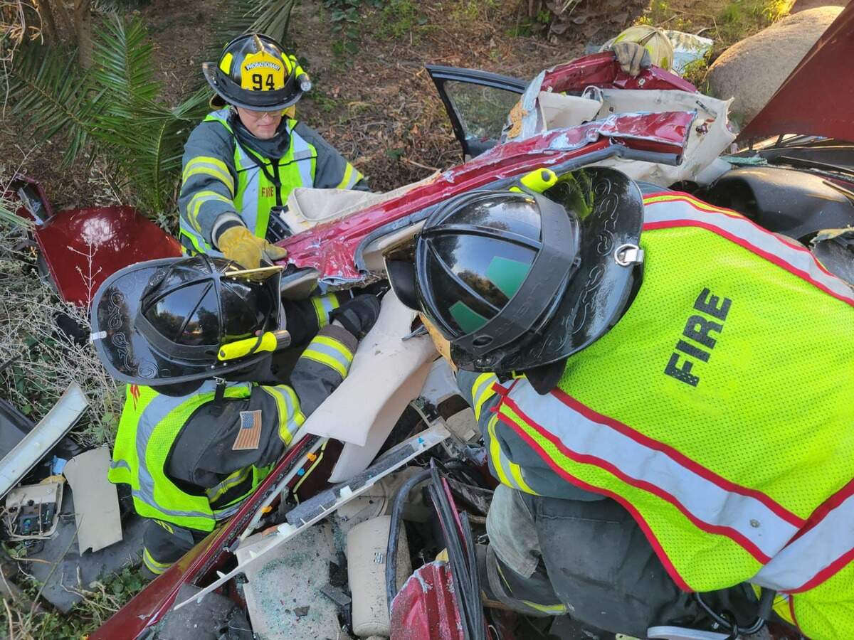 Firefighters had to pry open the wreckage to extract a patient.