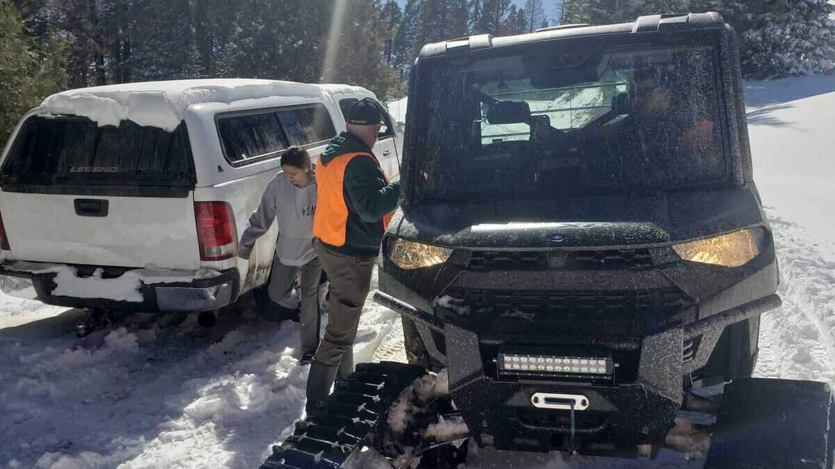 Nine people were rescued on Saturday March 6, 2021, after they were stranded overnight in the mountains of Mendocino National Forest when their vehicles got stuck in the snow.
