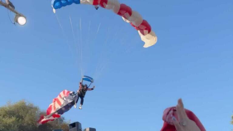 American flag snags tree, sending Folsom rodeo skydiver off course with cut lip