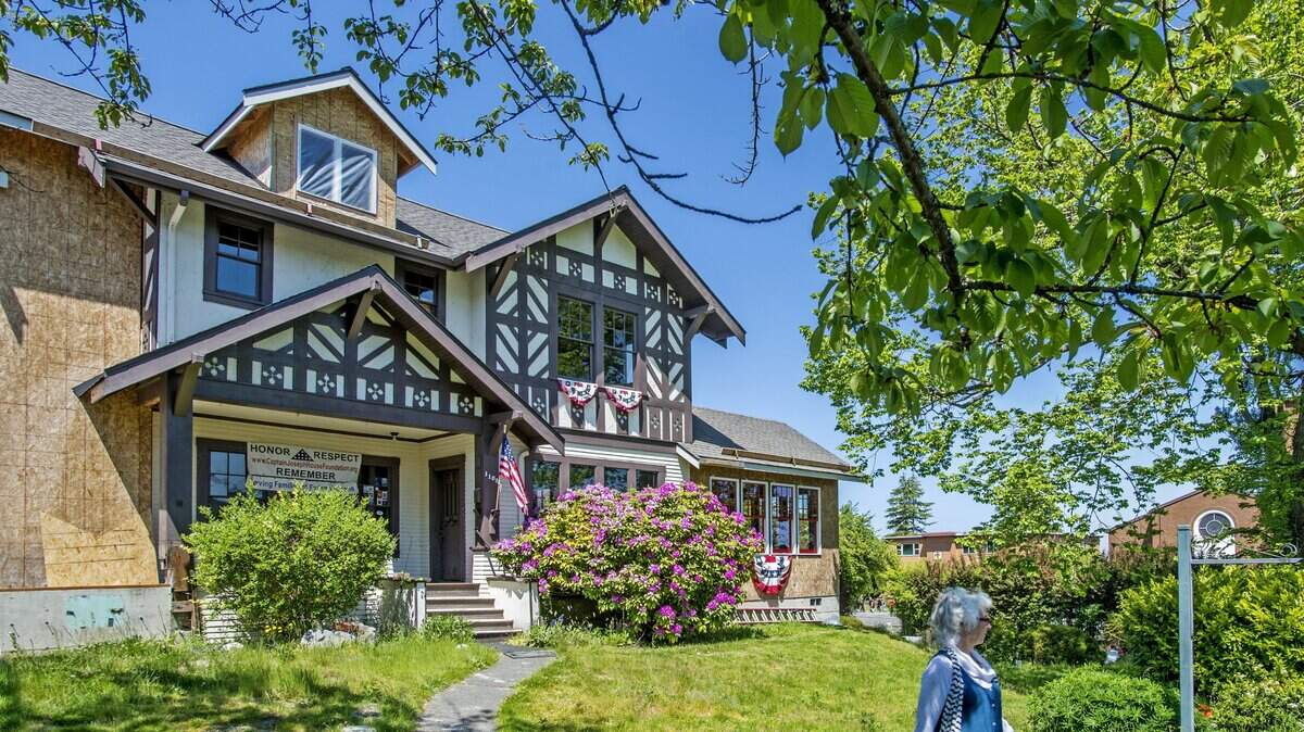 Betsy Schultz shows the remodeling of the large house in Port Angeles that was on its way May 20, 2015, to becoming the Captain Joseph House.  It is named after her son who was killed serving in Afghanistan and is a refuge for Gold Star Families coping with loss.