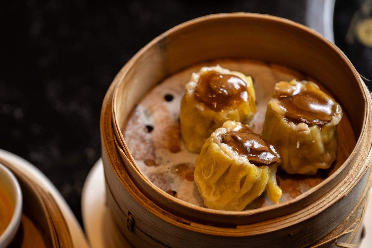 Sun-dried abalone shumai from Dragon Beaux restaurant at Sky River Casino on Tuesday.