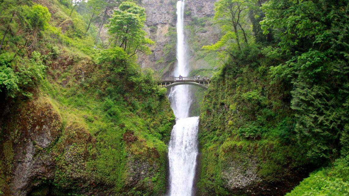 Multnomah Falls in the Columbia River Gorge National Scenic Area near Bridal Veil, Oregon, is the most-visited natural recreation site in the Pacific Northwest. A woman hiking near Wiesendanger Falls nearby died Friday, Aug. 19, after a 100-foot fall, Oregon sheriff’s officials say.