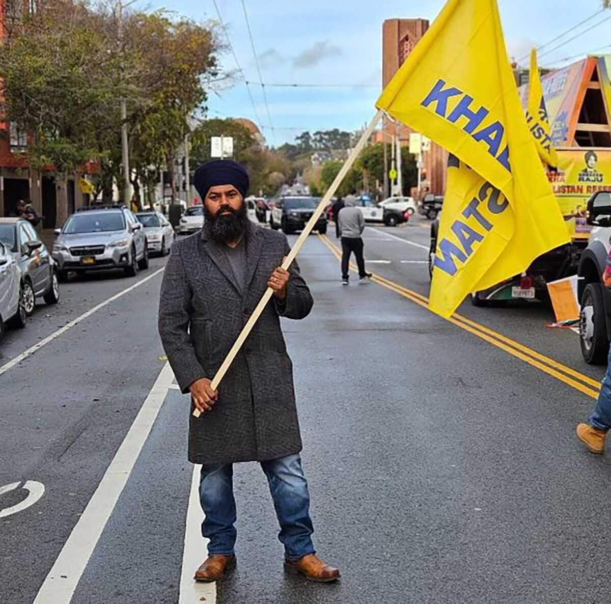 Satinder Pal Singh Raju, a Woodland resident and a leader in the Khalistan movement, is seen during a January rally for the Sikh movement in San Francisco. Earlier this month, Raju’s vehicle was struck by gunfire in what one expert called a possible example of transnational repression.