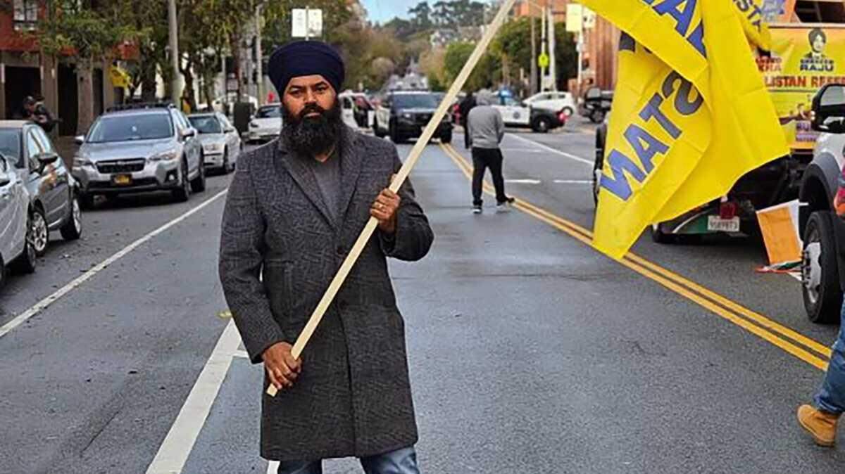 Satinder Pal Singh Raju, a Woodland resident and a leader in the Khalistan movement, is seen during a January rally for the Sikh movement in San Francisco. Earlier this month, Raju’s vehicle was struck by gunfire in what one expert called a possible example of transnational repression.