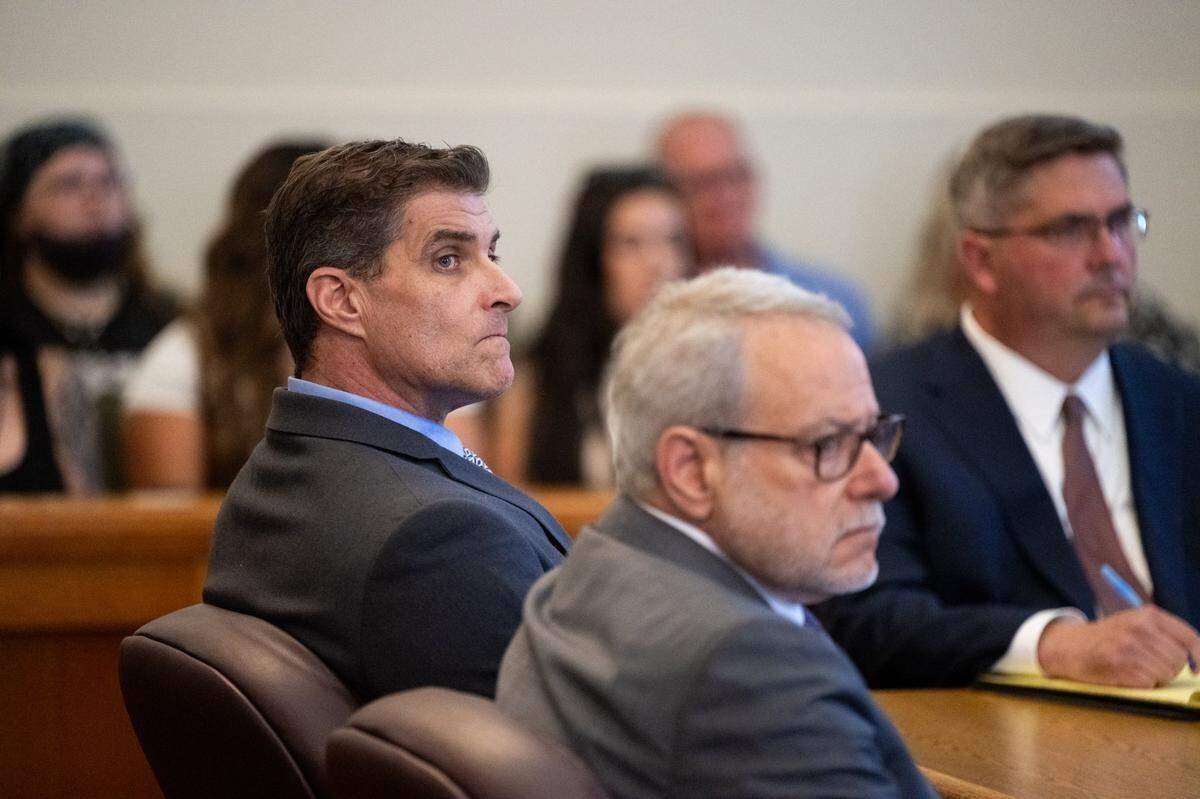 Former baseball pitcher Daniel Serafini looks at jury after he was found guilty of murder, attempted murder and burglary in Placer Superior Court in Auburn on Monday.