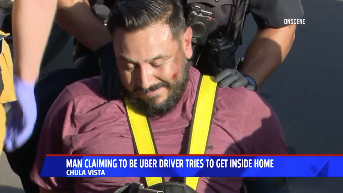 Chula Vista police say that a man posing as an Uber driver tried to lure a woman into his car as she got the newspaper, and then tried to break into her home when she refused and went back inside in California.