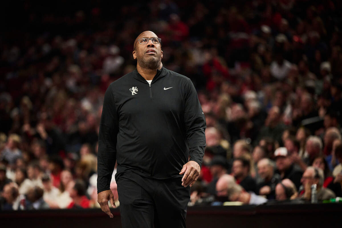 Sacramento Kings head coach Mike Brown looks up during a time out during the first half against the Portland Trail Blazers on Friday, Nov. 29, 2024, at Moda Center in Portland, Oregon.