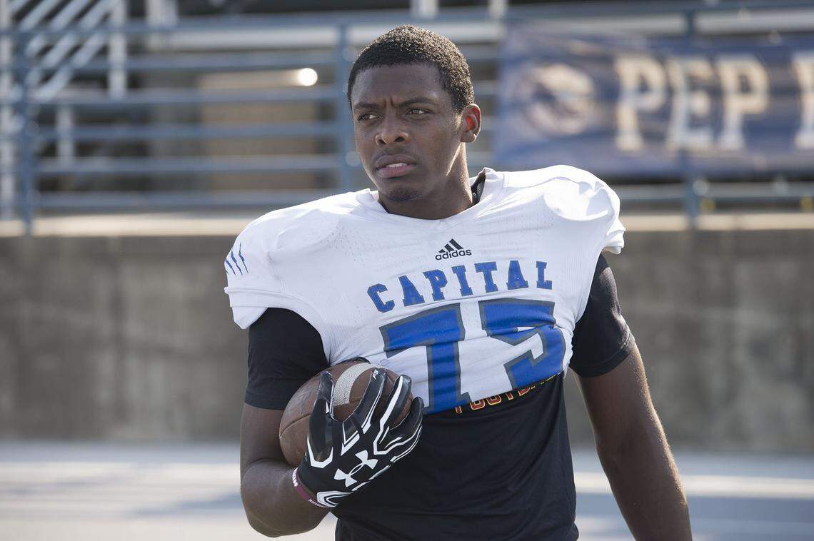 Running back D’Marcus Ross practices with his team at Capital Christian on Sept. 6, 2017 in Sacramento.