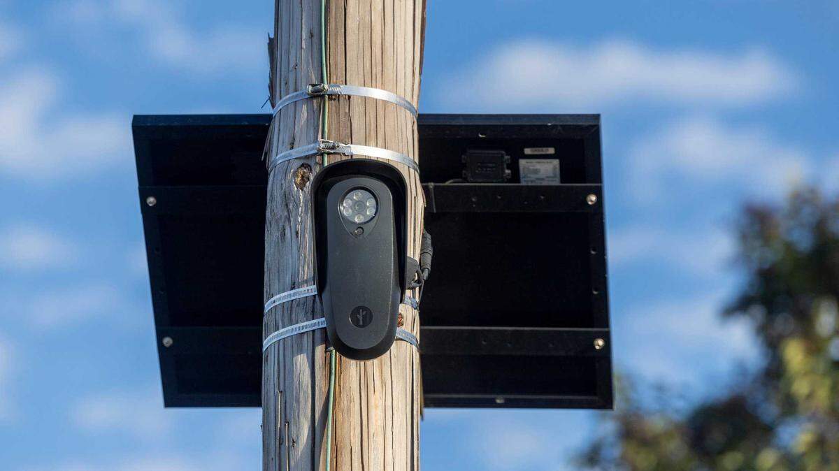 A Flock Safety automated license-plate reader camera is seen in 2024 in Raleigh, N.C. The Elk Grove City Council recently approved an amended contract with the company to expand and upgrade its camera network, which captures and compares plate information against law enforcement databases.