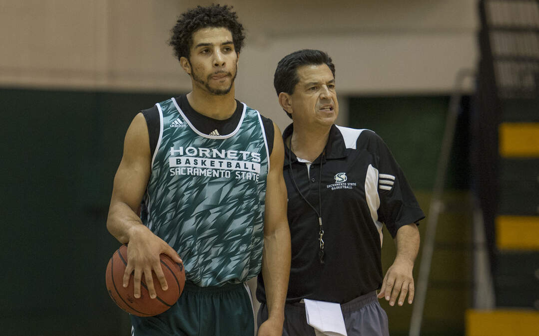 Sacramento State guard Cody Demps, left, tied a career-high with 22 points in Tuesday's win over UC Davis. Coach Brian Katz, right, is preparing his team for the two-day Sacramento State Basketball Invitational, which begins Saturday at The Nest. 