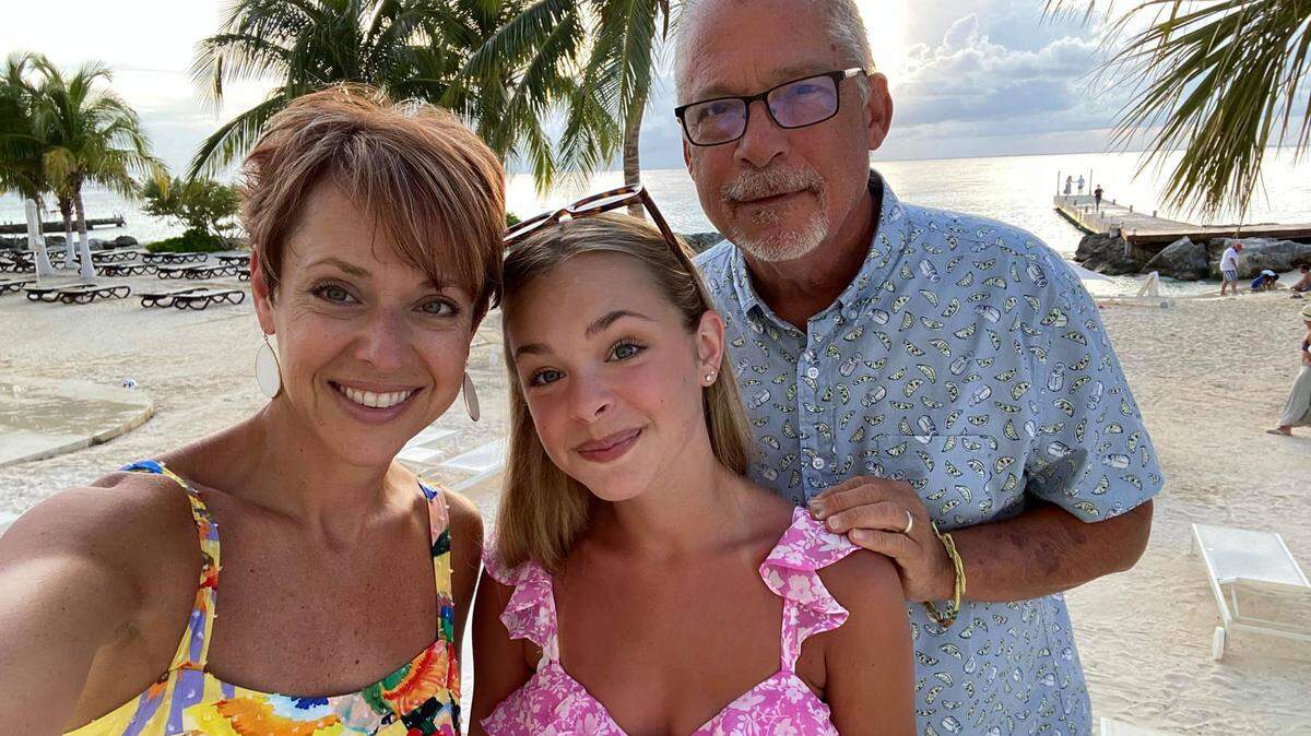 Rocklin teacher Sarah Nichols takes a selfie with her husband, Casey, and daughter, Carson. Casey Nichols, a beloved teacher and journalism advisor, died earlier this month after contracting COVID on Rocklin High School’s campus.