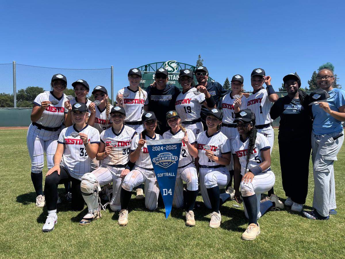 Destiny Christian Academy of Sacramento beat Pioneer of Woodland 4-0 for the CIF Sac-Joaquin Section Division IV championship Saturday at Sacramento State’s Shea Stadium. Ayla Tuua (19) pitched a complete-game, four-hit shutout.