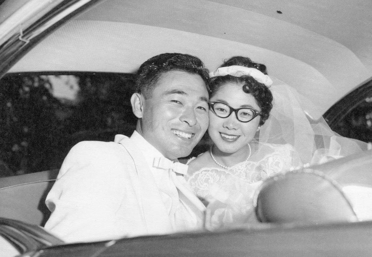 Masayuki Hatano and his wife, Violet, both former Japanese American detainees during WWII, were married August 1957.
