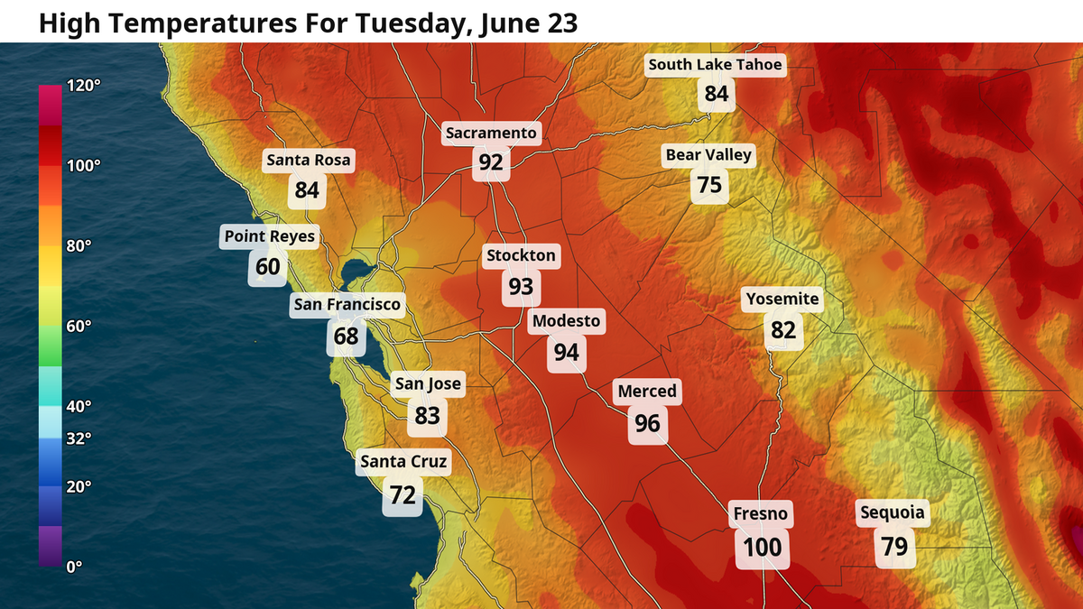 High temperatures for Tuesday, June 23, 2026