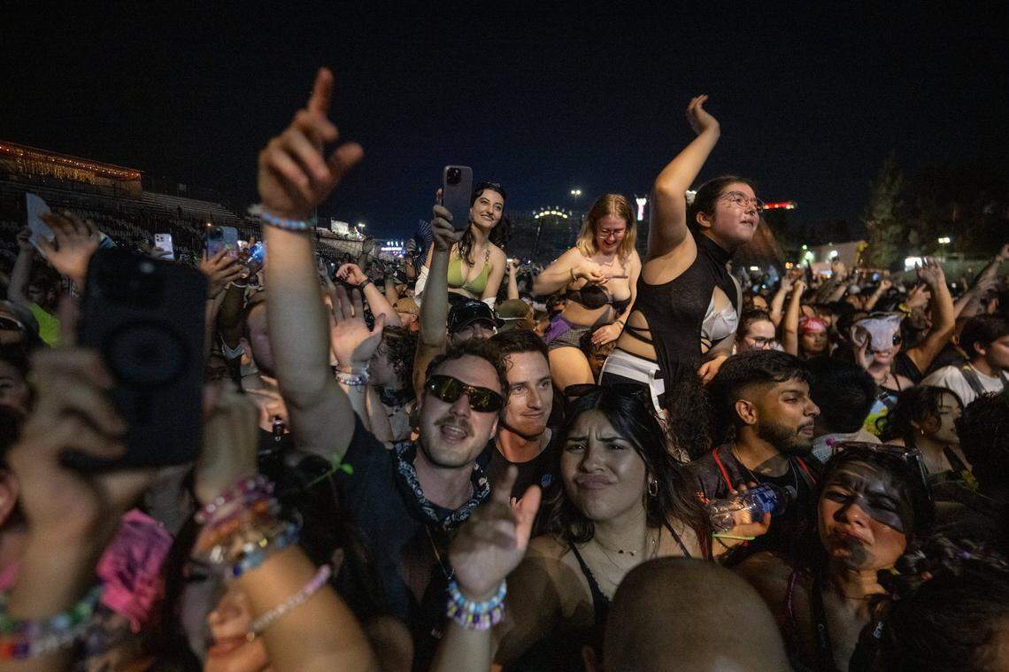 Fans crowd into the soccer pitch at Heart Health Park in Sacramento to watch Shaq’s Bass All-Stars on Friday.