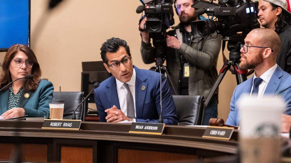 Assembly Speaker Robert Rivas speaks at committee hearing in April. 