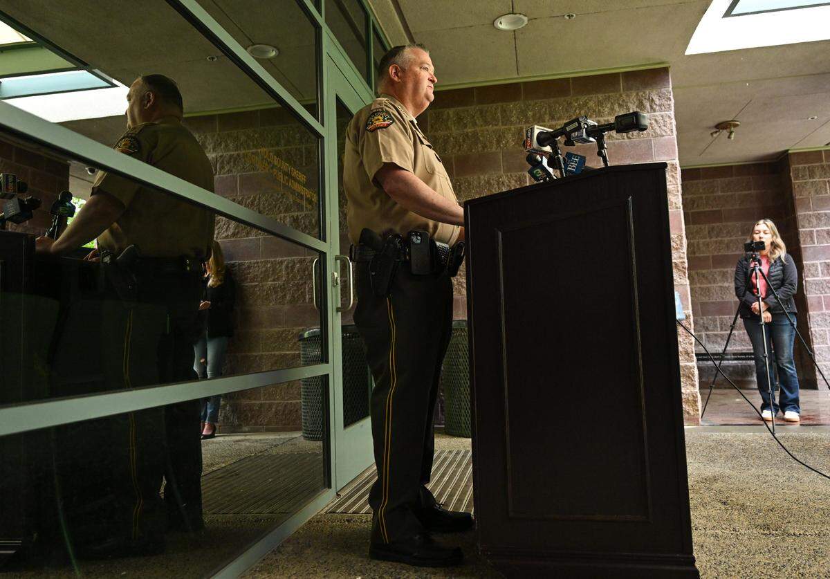 Yolo County Sheriff Tom Lopez speaks at news conference Friday after eight people, including two former employees of his department, were indicted in relation to the fatal Esparto fireworks explosion in 2025.